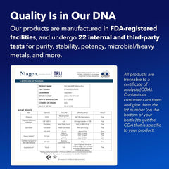 Independent lab testing seal and quality certification for Tru Niagen