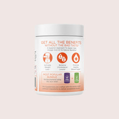 TRU Supplements ACV bottle with glass of water conveys convenient daily routine.