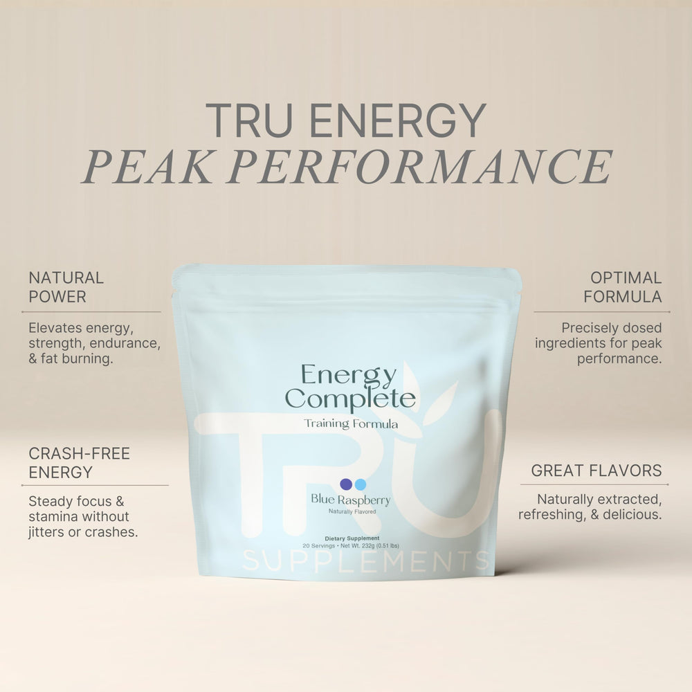 TRU Supplements Energy features L-Carnitine and Citrulline Malate for fat metabolism support.