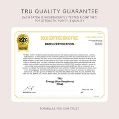 TRU Supplements Energy vegan-friendly badge on bottle emphasizes plant-based formula