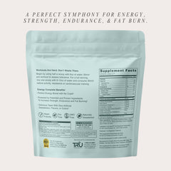 TRU Supplements Energy vegan-friendly stamp on the packaging signaling plant-based nutrition.