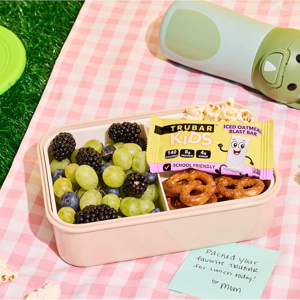 TRUBAR Kids bars shown in lunchbox for on-the-go snacking