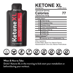 TruBrain Ketone XL Shot glass with ingredients emphasizes natural exogenous ketones.