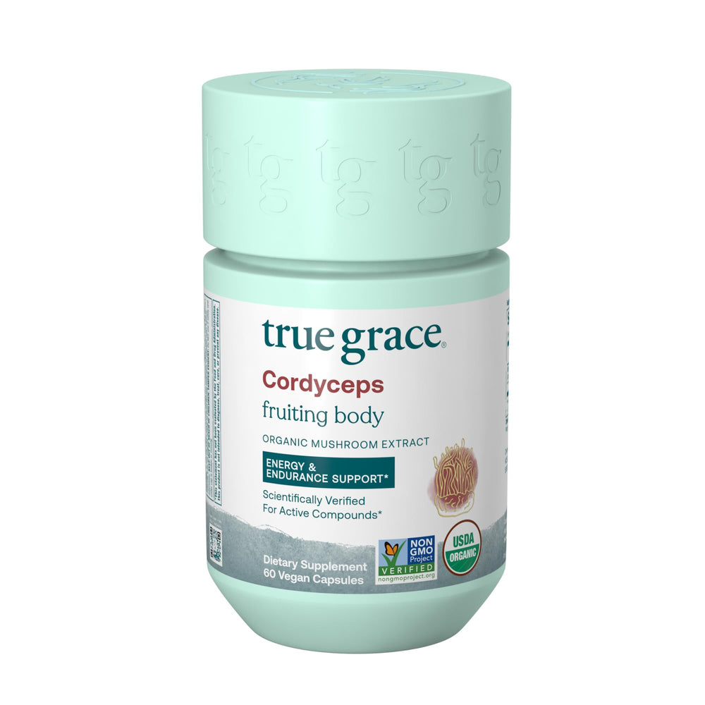 Front view of True Grace Cordyceps Energy & Endurance 60-count bottle