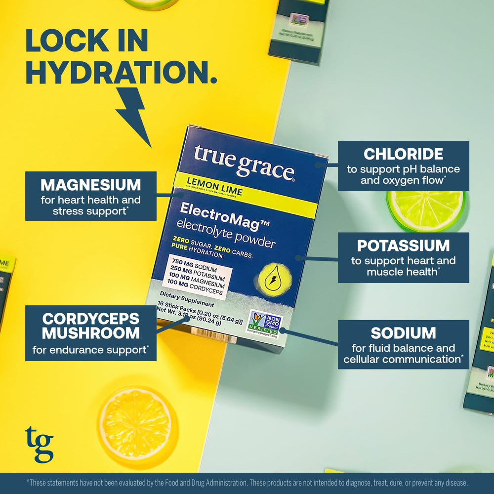 True Grace ElectroMag lemon-lime box packaging for everyday endurance
