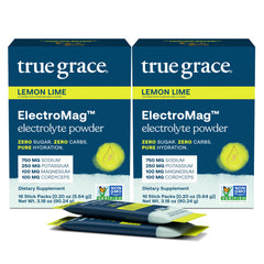 True Grace ElectroMag lemon lime stick pack front view for fast hydration