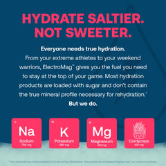 True Grace ElectroMag minerals panel highlighting sodium, chloride, potassium, and magnesium benefits.