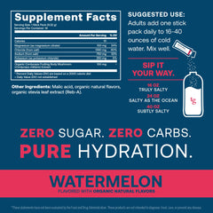 True Grace ElectroMag watermelon stick pack back with nutritional details and zero sugar
