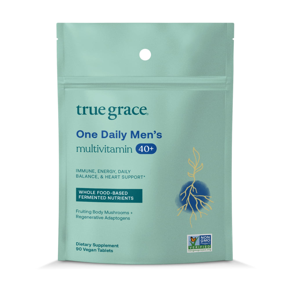 True Grace Men's 40+ Multivitamin bottle with 90 vegetarian tablets