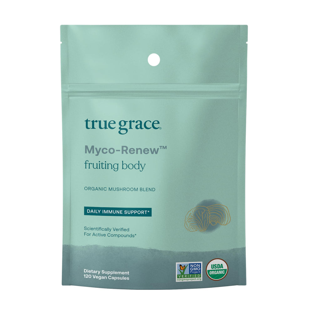 True Grace Myco-Renew Mushroom bottle with 120 capsules