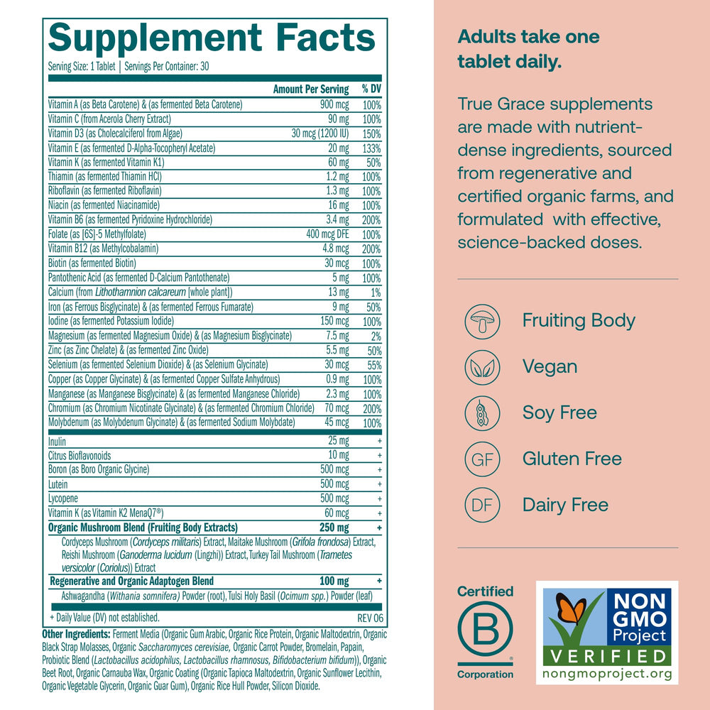 Close-up of bottle label highlighting fermented minerals and chelated nutrients