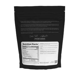 True Nutrition egg white protein powder label close-up showing paleo, gluten-free, and soy-free notes.