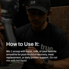 True Nutrition packaging front shows French Vanilla flavor and 24g protein per serving.