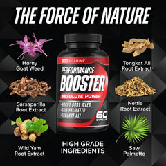 TRUE VITAMINS testosterone booster label details ingredients and recommended intake.