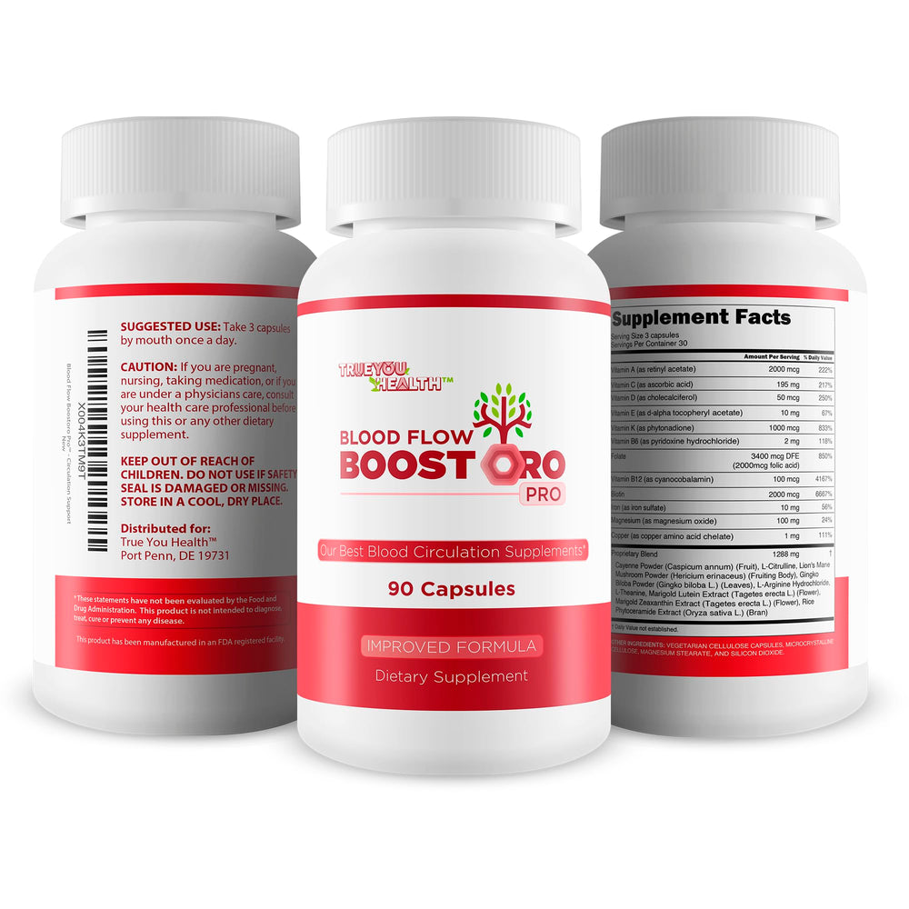 True You Health Blood Flow Boostoro Pro USA-made manufacturing seal emphasizes quality.