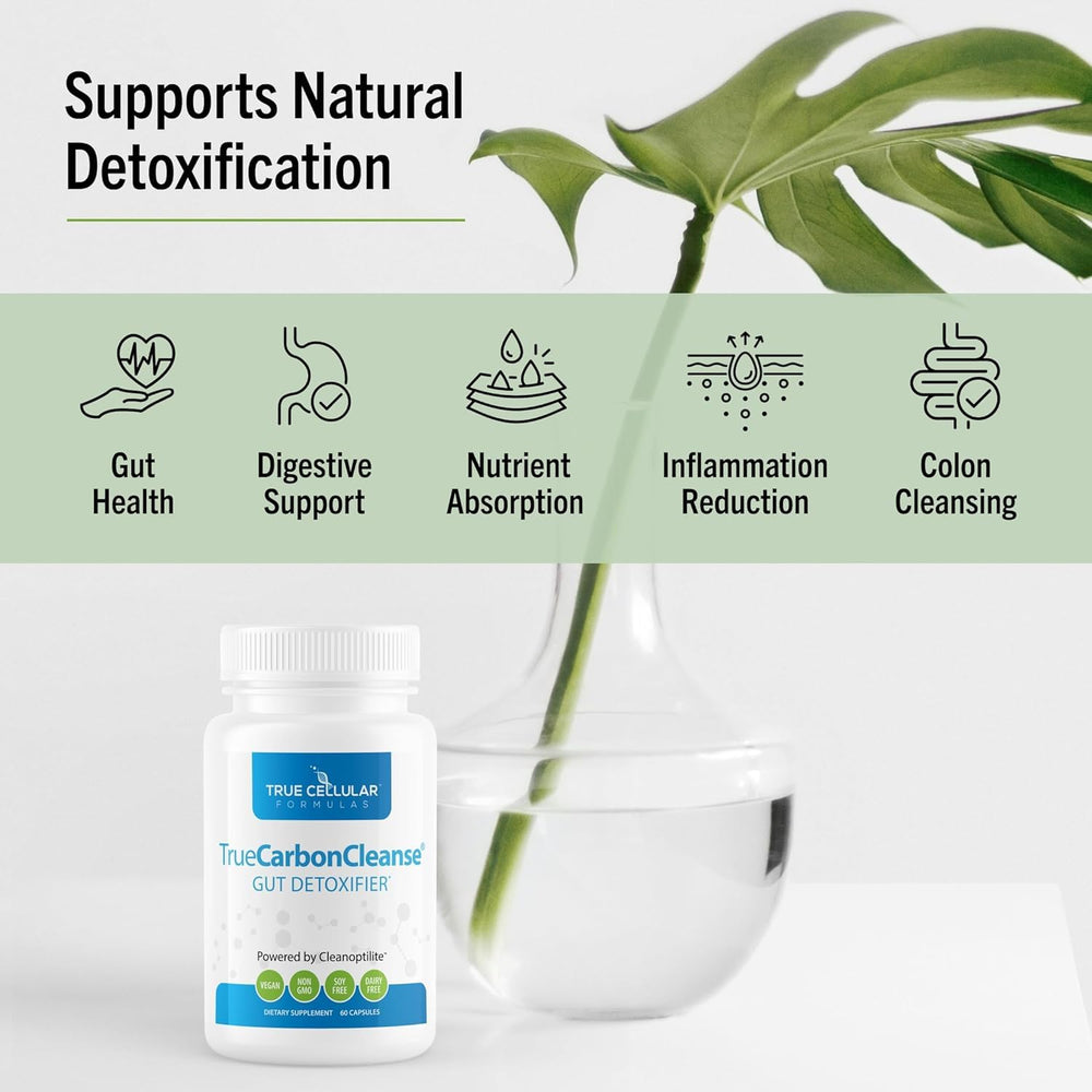 TrueCarbonCleanse bottle pour demonstrates easy daily dosage routine.