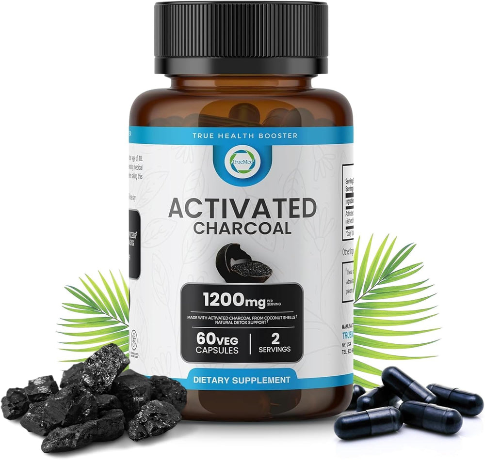 TRUEMED Activated Charcoal 1200 mg bottle with 60 vegan capsules