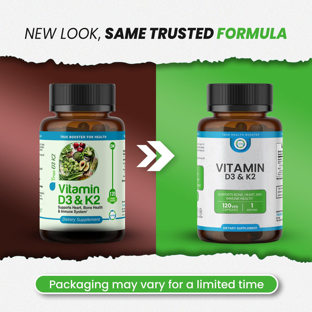 Close-up of TRUEMED D3 & K2 capsules