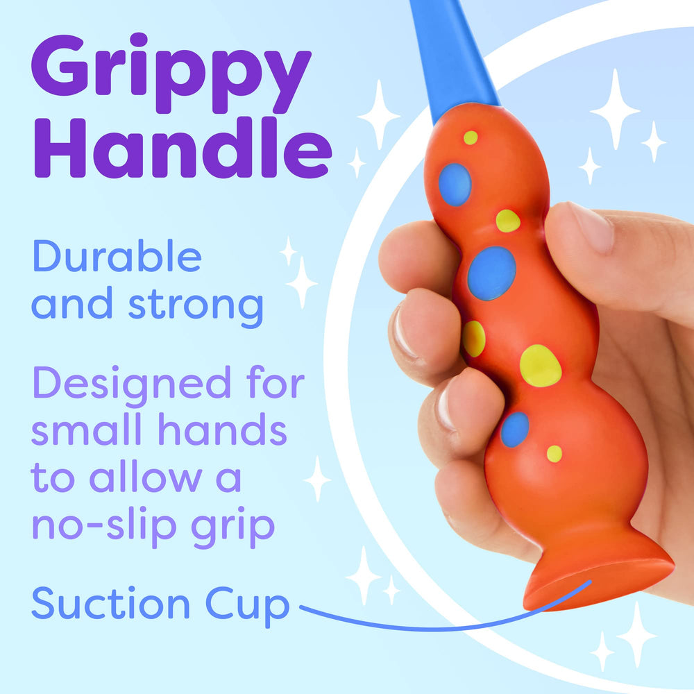 Child-sized toothbrush head with contoured design for ages 3-10.