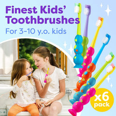 Six colorful Trueocity kids toothbrushes in a six-pack