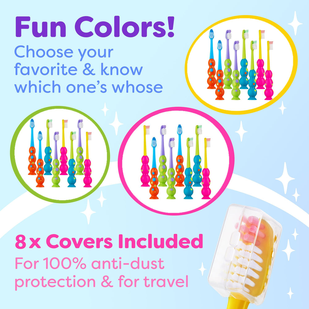Set of eight toothbrushes in multi-color designs