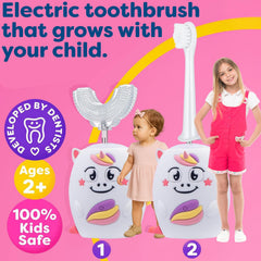 Close-up of the 360° silicone U-shaped brush head for toddlers