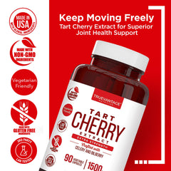 Back label detailing ingredients and dosage for Truevantage Tart Cherry Capsules