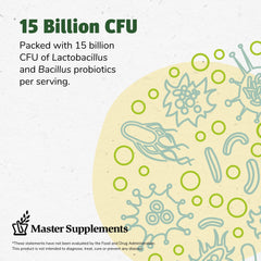 Graphic showing 15 Billion CFU probiotics and 2 enzymes