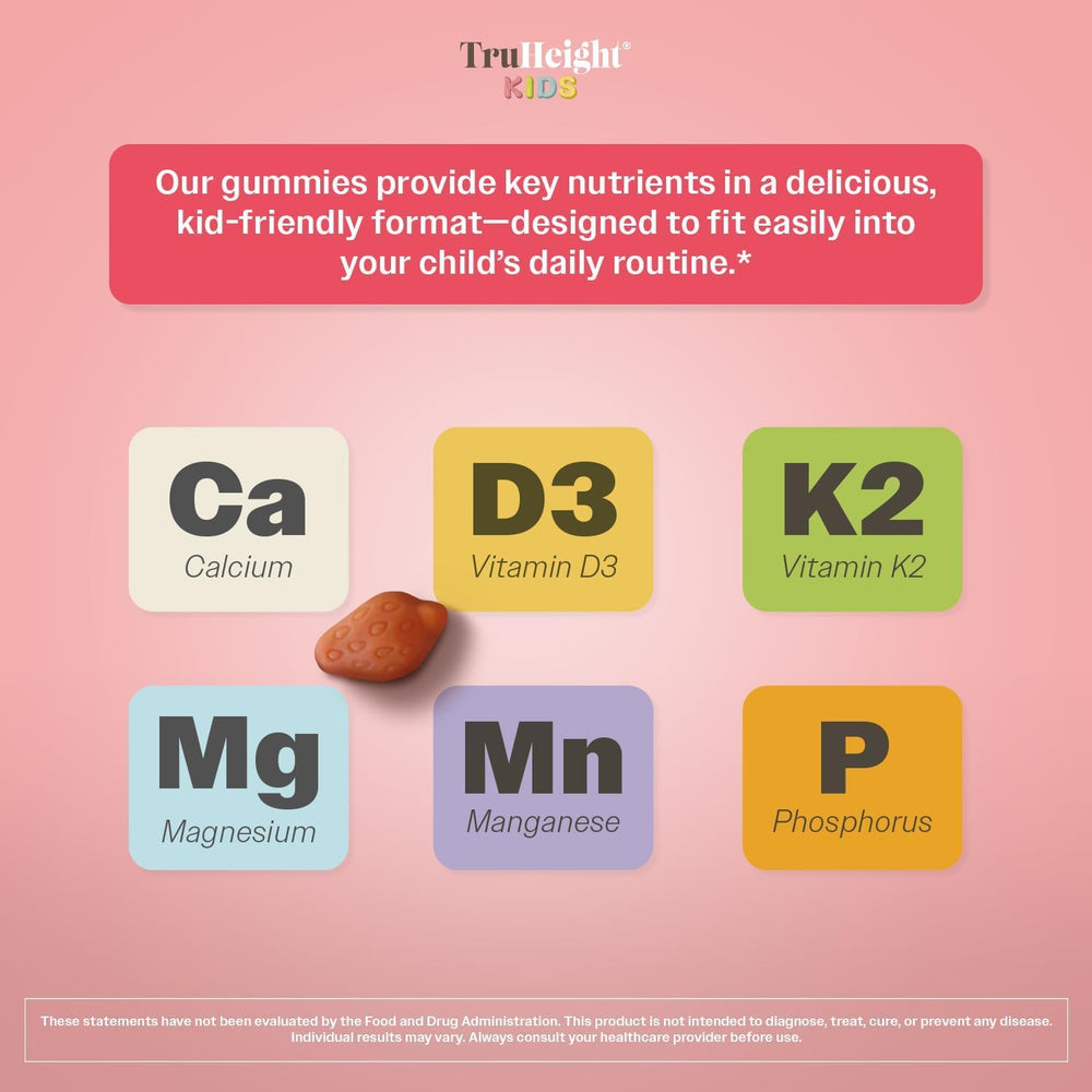 Close-up of TruHeight gummies front label showing strawberry flavor