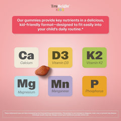 Close-up of TruHeight gummies front label showing strawberry flavor