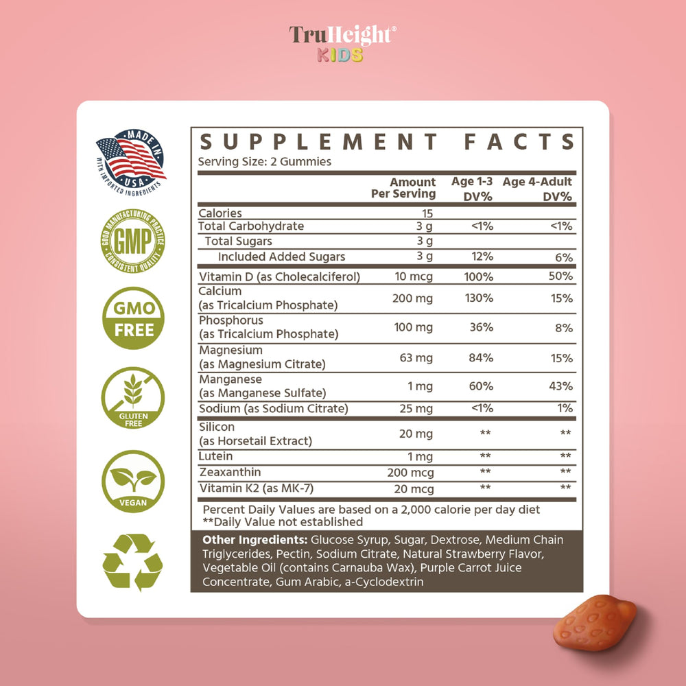 Vegan, all-natural TruHeight gummies label and brand claim