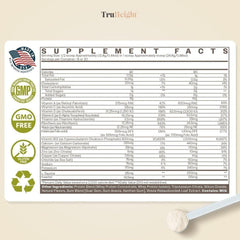 Nutrition facts panel for TruHeight Vanilla shake