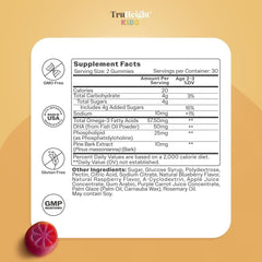 TruHeight Brain Growth Gummies packaging showing vegan and gluten-free attributes