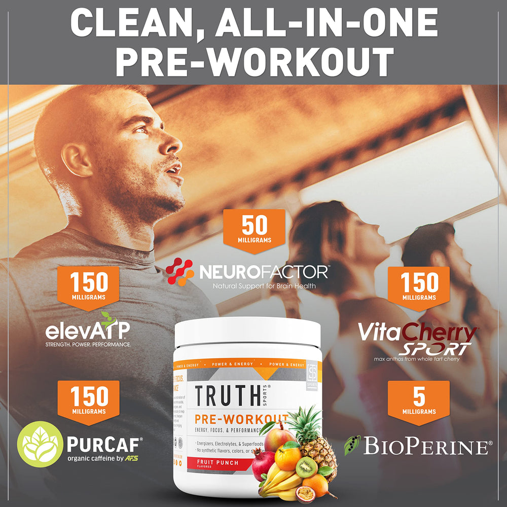 Close-up of Truth Nutrition Pre Workout Powder Fruit Punch label