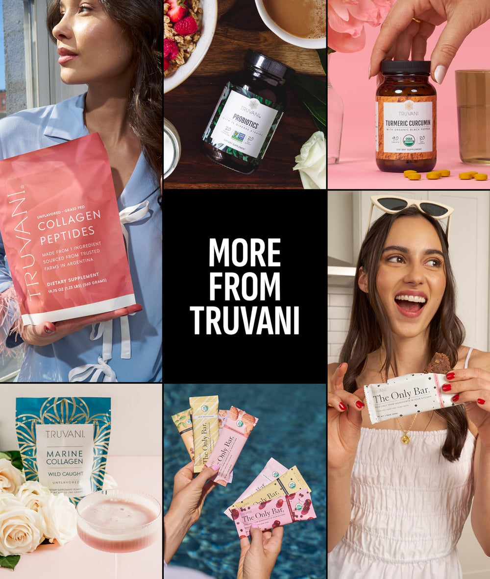 Truvani brand packaging with seals signaling quality, organic and keto-friendly protein.