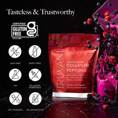 Packaging and product visuals of Truvani Collagen Peptides