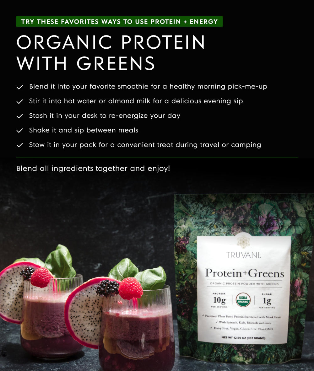 Truvani Low-sugar formula with scoop for health-minded shakes