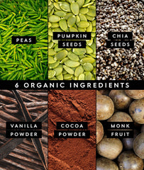 Truvani organic pea protein label highlighting clean ingredients and non-GMO certification.