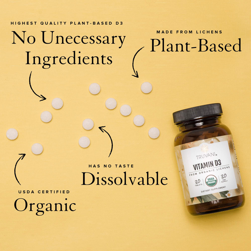 Vitamin D3 derived from organic lichen – plant-based vegan formula