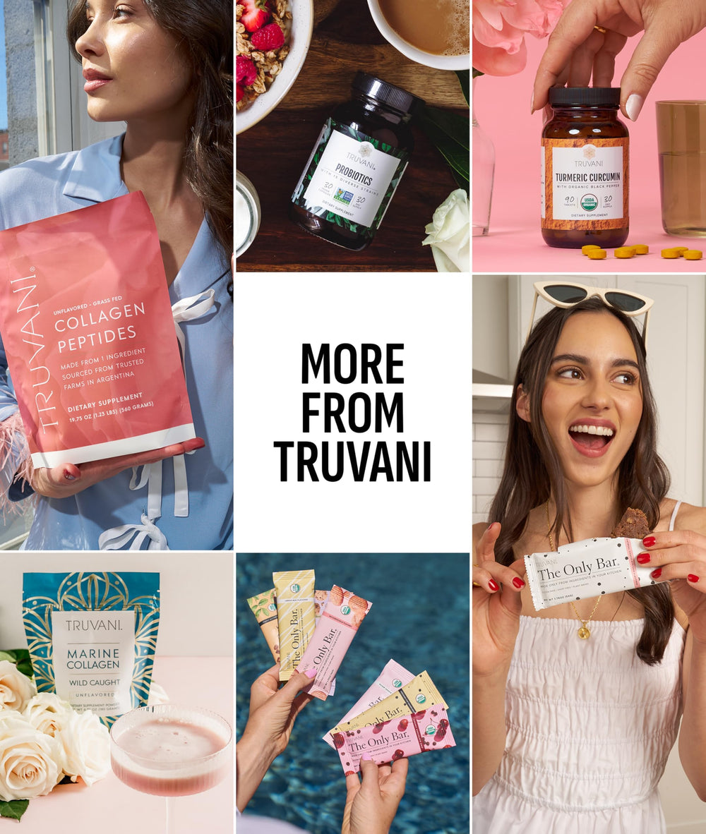 Truvani protein powder scoop measure demonstrates single-serving convenience.