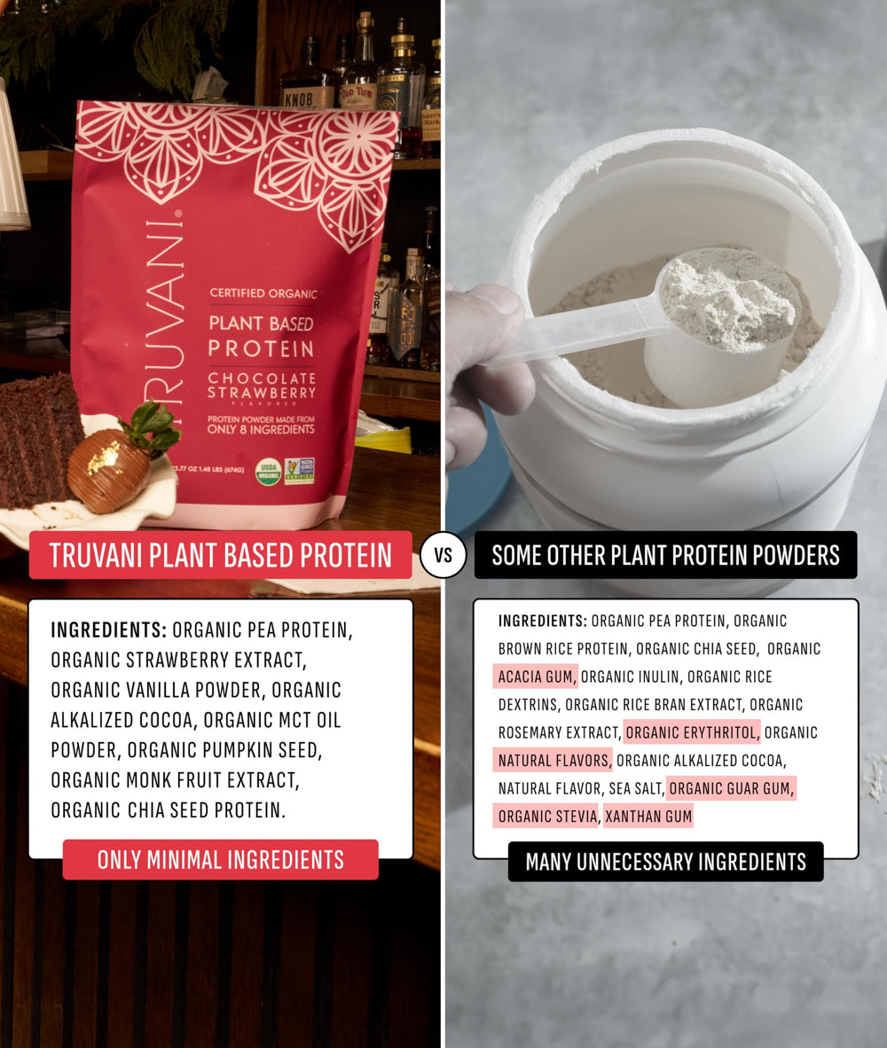 Truvani vegan pea protein powder travel packet showcases single-serve practicality