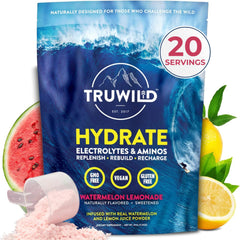 TruWild Hydrate watermelon-lemonade powder tub for daily hydration