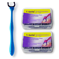 Assembled T.Smile Evolutionary Clean dental flosser with handle and refills