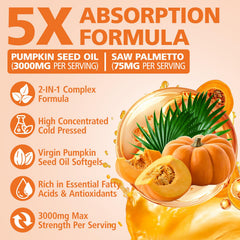 Label showing organic pumpkin seed oil and saw palmetto ingredients