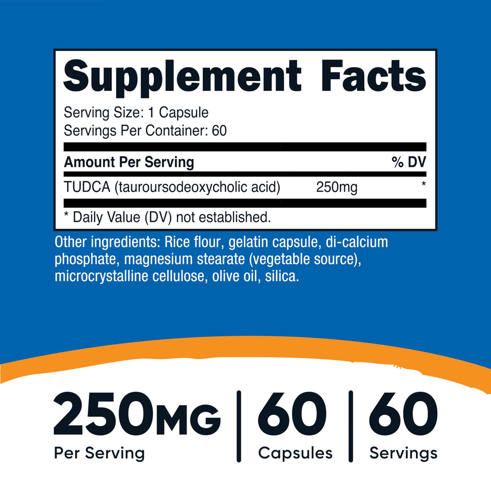 Close-up of Tudca 250mg capsules