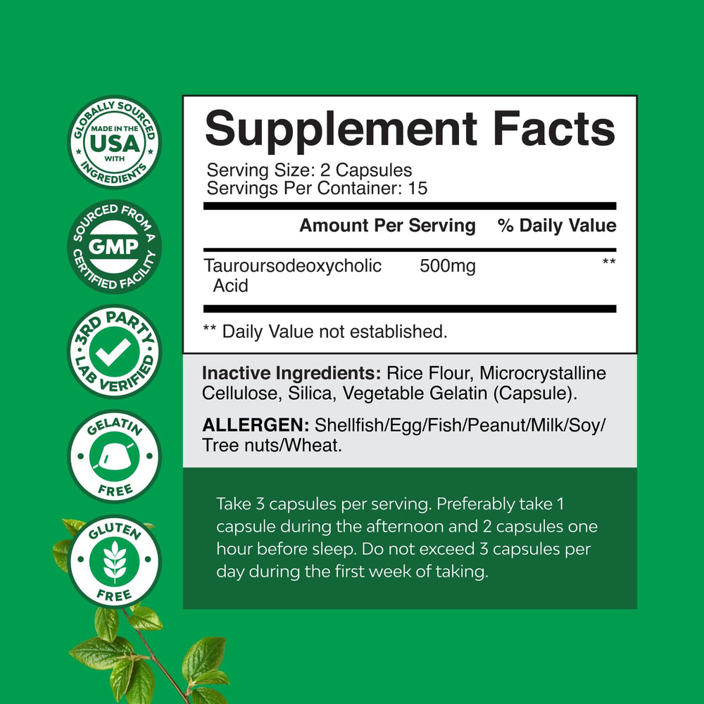 TUDCA 500mg bile salts detox for liver and kidneys
