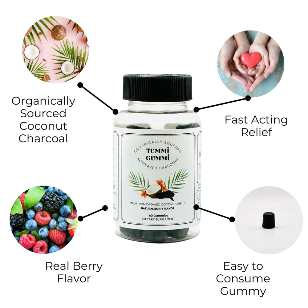 60-count bottle of Tummi Gummi Charcoal Gummies