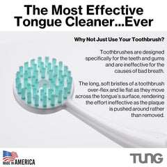 Back of tongue cleaner reaching tongue crevices