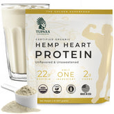 TUPAXA hemp protein powder bottle shows clean plant-based nutrition for vegan meals.