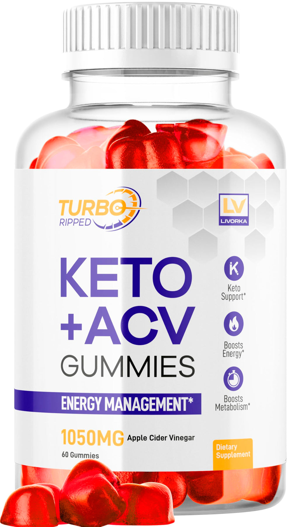 Turbo Ripped Keto ACV Gummies bottle and gummies close-up